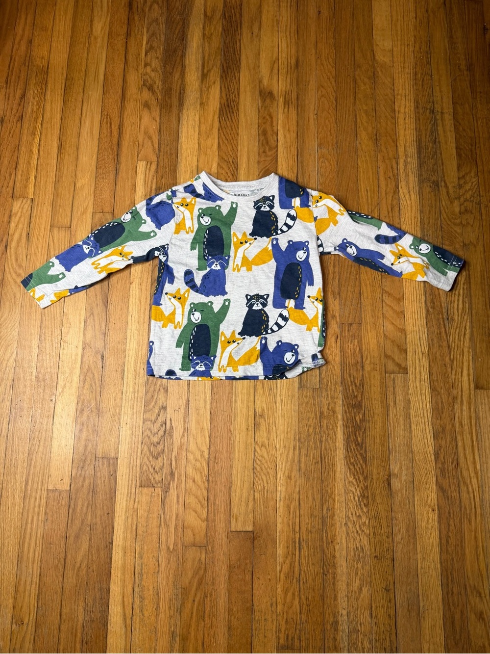 Primark 3-4 Long-Sleeve Animal Print Top in Gray, Blue, Green & Yellow